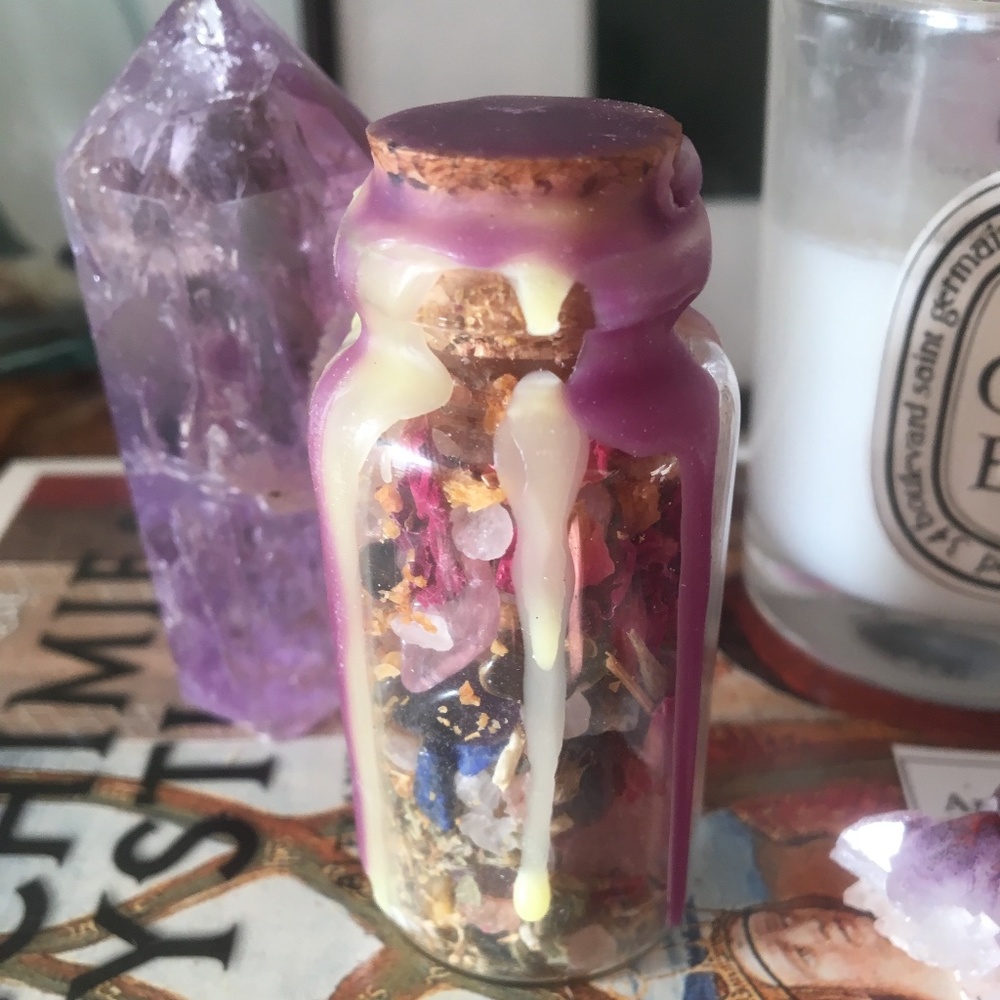 Spell jar/ witch bottle themed for beauty and success- herbs crystals handmade - Picture 5 of 7
